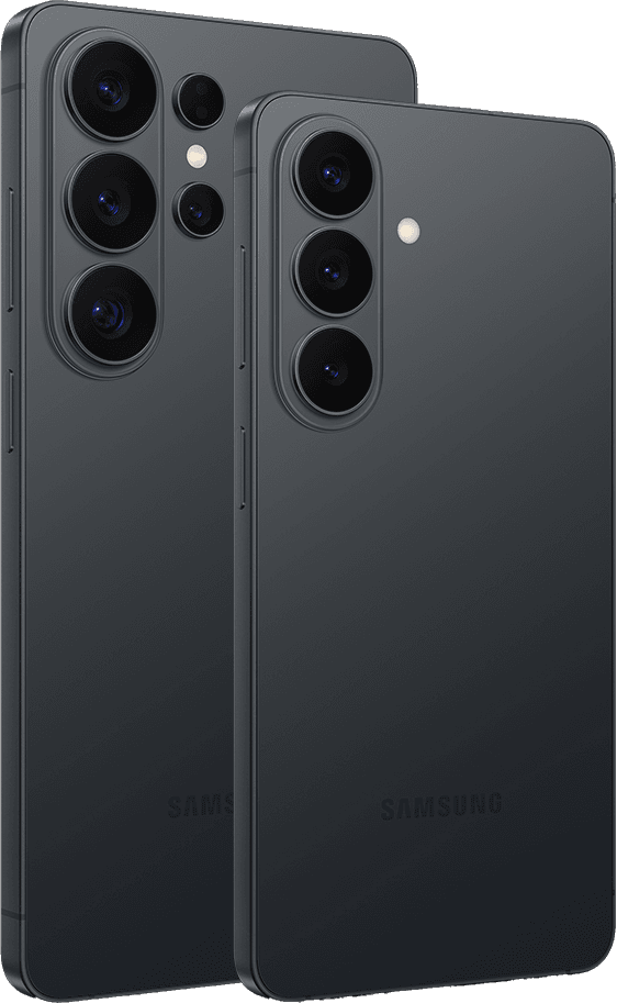 Samsung Galaxy S26 and S26 Ultra in black, eligible for trade-in credit at Bolt Wireless