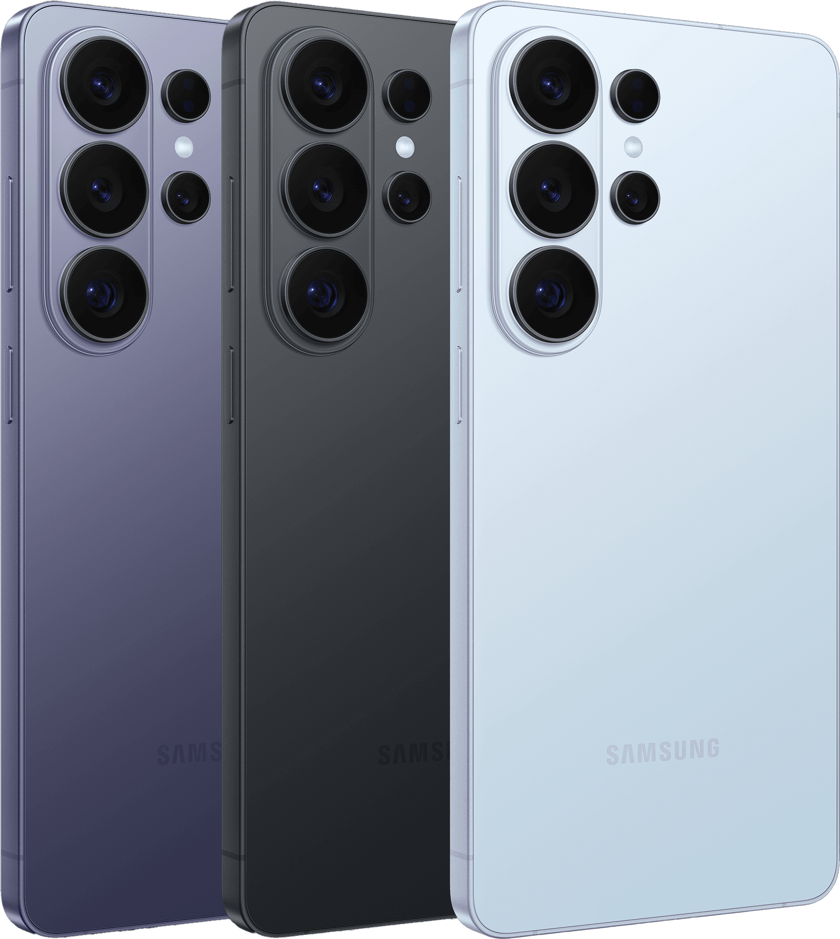 Samsung Galaxy S26 Ultra in purple, black and blue, available on TELUS plans at Bolt Wireless