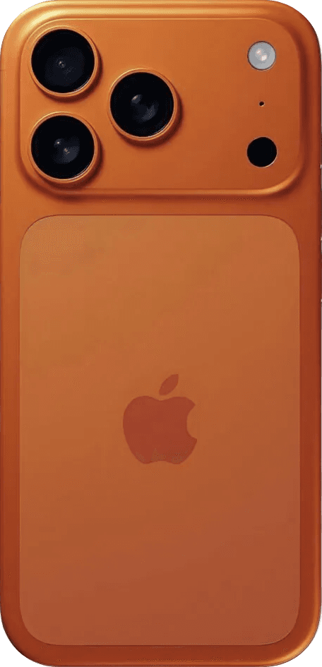 Apple iPhone 17 Pro shown from the rear in Cosmic Orange
