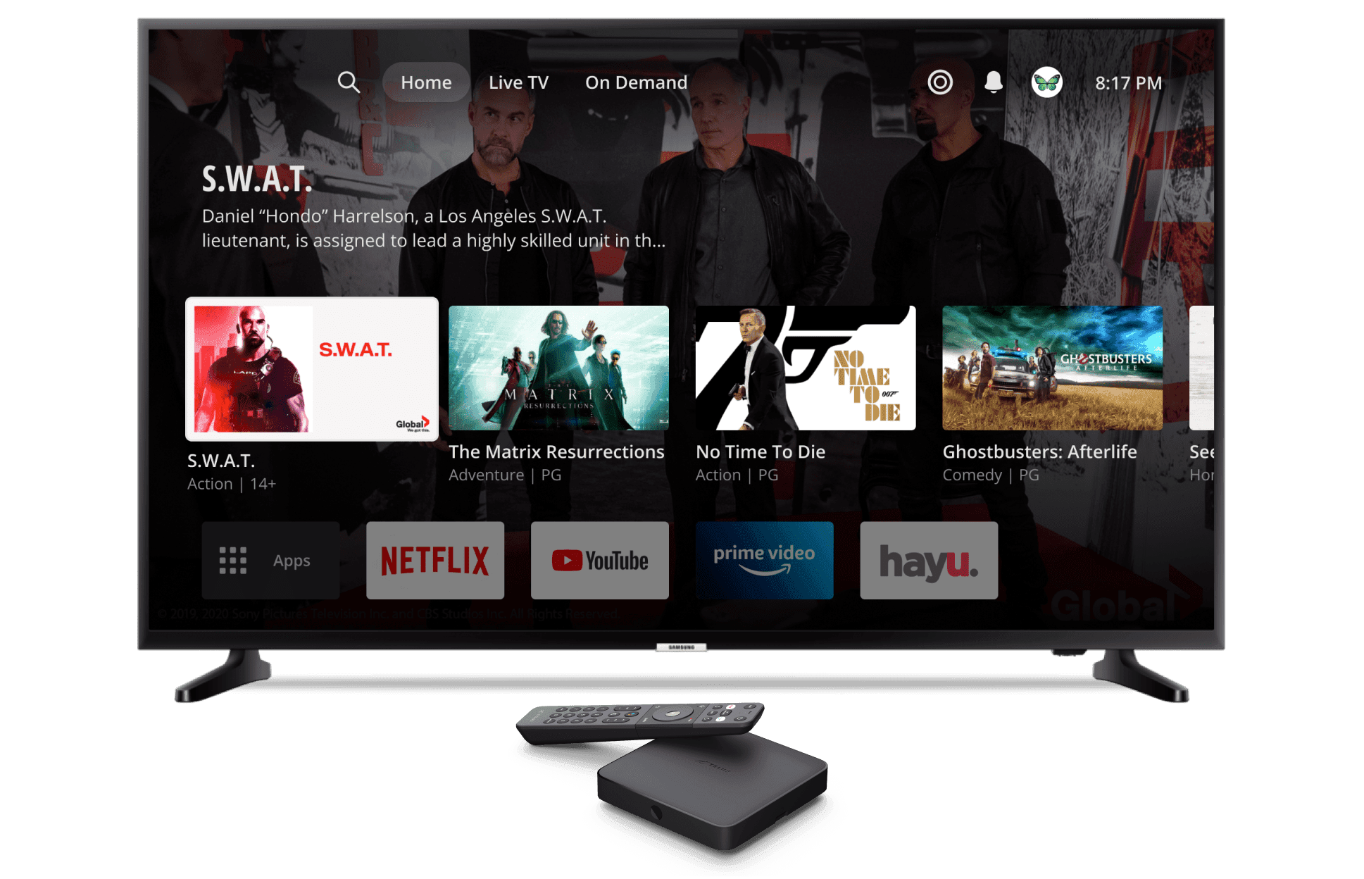 Optik TV streaming on a living-room television
