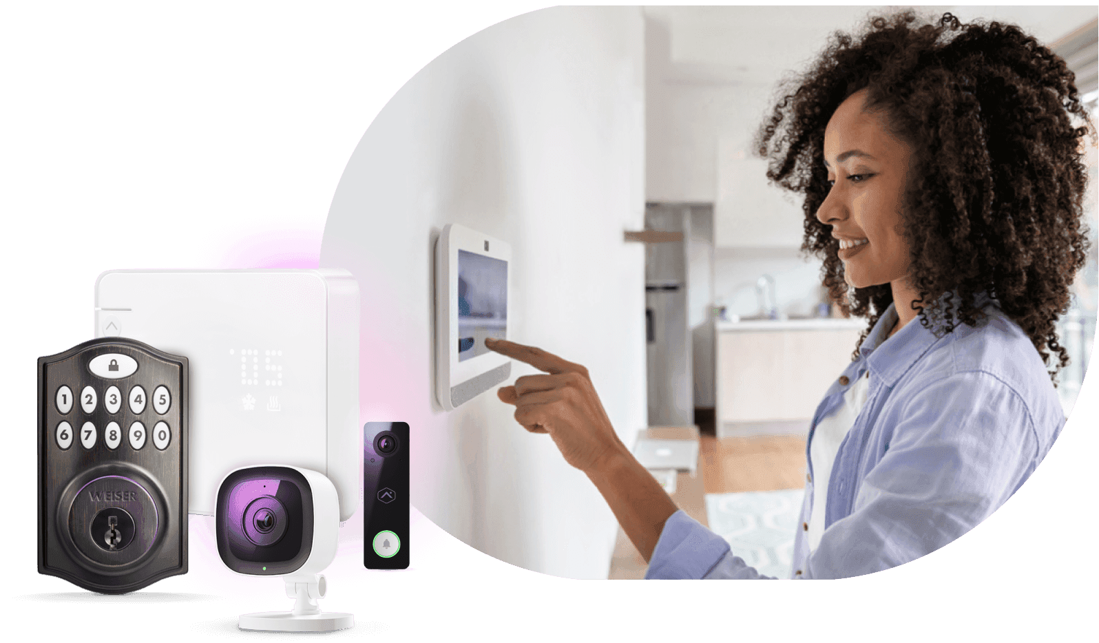 TELUS SmartHome Security camera, panel and smart lock, professionally installed by Bolt Wireless