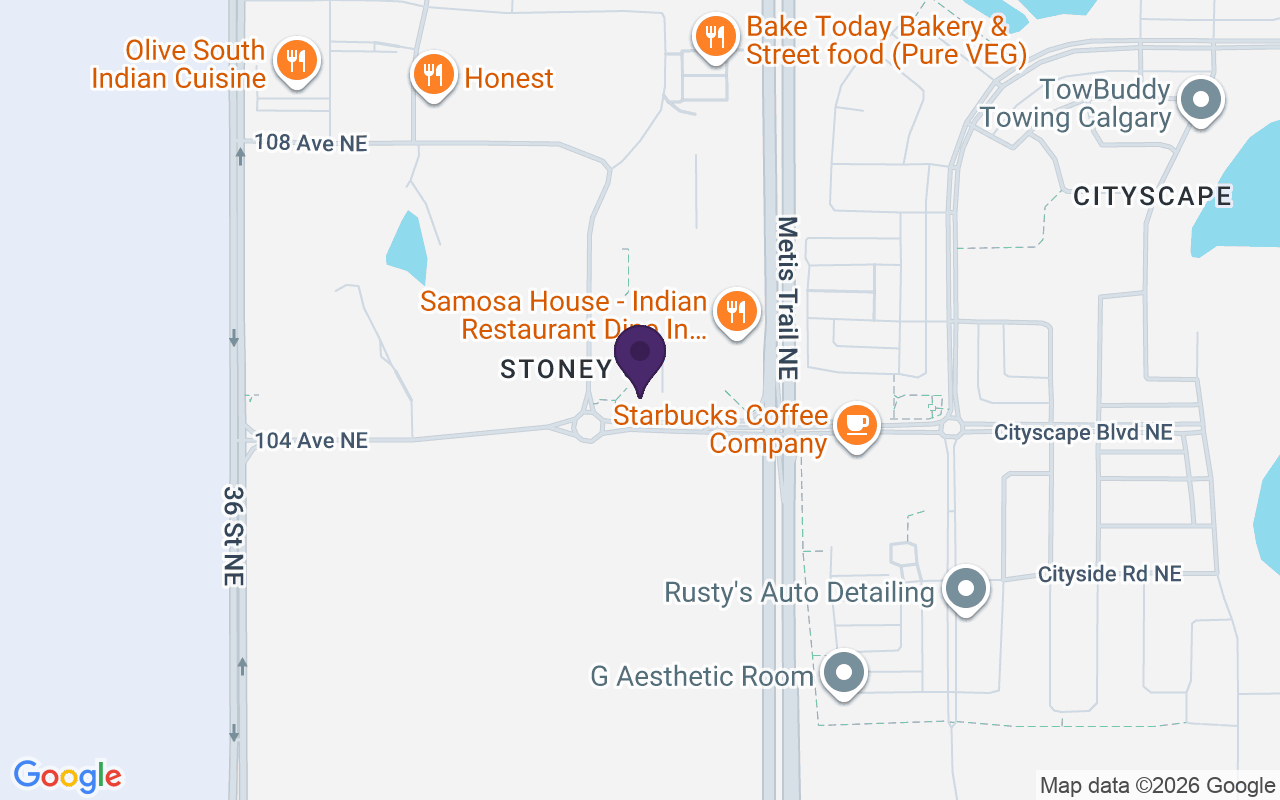 Map showing TELUS & Koodo Store Calgary NE at Unit 5122-4310 104 Ave NE, Calgary, AB T3J 1W5